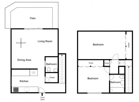 2D Illustration of 2 Bedroom Townhome